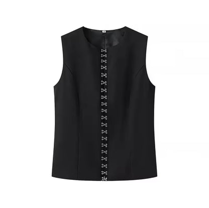 Sleeveless Slim Vest with Single Breasted Closure