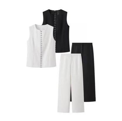 Sleeveless Vest and High Waist Straight Leg Trousers Set