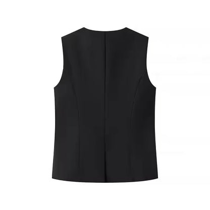 Sleeveless Slim Vest with Single Breasted Closure