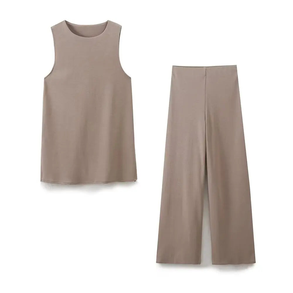 O-Neck Sleeveless Vest and Loose-Fit Trousers Set